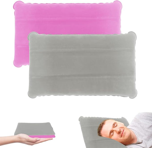 2 Pack Ultralight Inflatable Camping Pillows for Sleeping & Travel, Camp Pillow Backpacking for Sleeping, Inflatable Beach Ergonomic Pillows for Camping Hiking Home Sleeping (Pink+Gray)