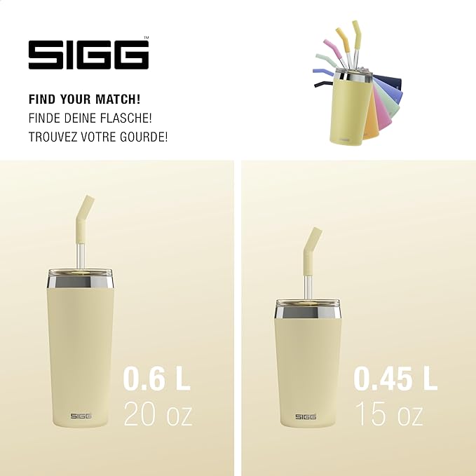 SIGG - Insulated Mug - Travel Mug Helia - With Durable Glass Straw & Cleaning Brush - Leakproof - BPA Free - 18/8 Stainless Steel - 15oz/20oz