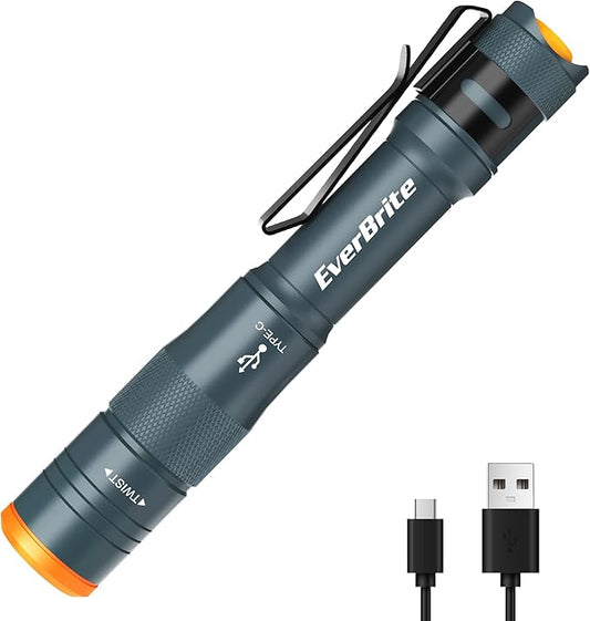 EverBrite Mini Pen Light, Rechargeable Pocket Pen Flashlight with USB C Cable, 4 Light Modes, 300 Lumens Small Flashlight with Clip for Inspection, Repair, Outdoors, Emergency, Blue