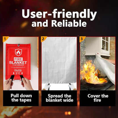 HOMEXCEL Fire Resistant Emergency Blanket, 2 Pack - Fiberglass, Red, 39.4x39.4 inches, Flame Suppression for Home, Kitchen, Camping, Car, Office, Warehouse, Survival Safety