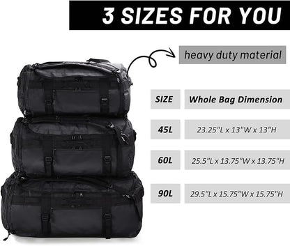 MIER Large Duffel Backpack Sports Gym Bag with Shoe Compartment, Heavy Duty and Water Resistant, Black, 45L