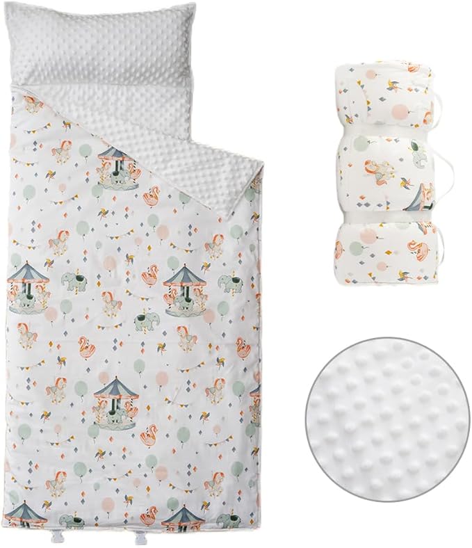 Bunnikins & Clover Toddler Nap Mat with Removable Pillow, Nap Mats for Preschool, Easy Clean Toddler Nap Pad for Kindergarten, Kids Sleeping Bag for Travel Camping