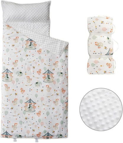 Bunnikins & Clover Toddler Nap Mat with Removable Pillow, Nap Mats for Preschool, Easy Clean Toddler Nap Pad for Kindergarten, Kids Sleeping Bag for Travel Camping