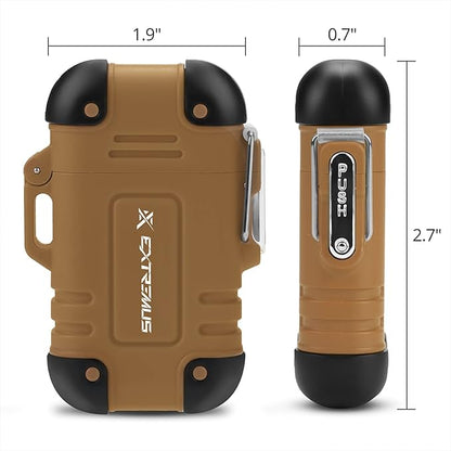 Extremus Blaze 360 Rechargeable Electric Lighters, Dual Arc Lighter, Windproof Plasma Lighter, Waterproof Flashlight Lighter, Flameless Lighter with Whistle Lanyard for Camping (Brown)