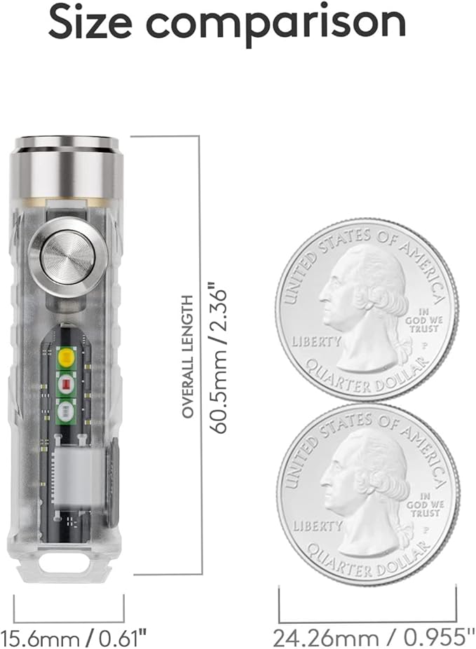 RovyVon 4th USB-C Aurora A8 EDC Flashlight, 6500K LED Max 650 Lumen, Momentary On Keychain Light with Magnetic Clip/Base, Lock Mode, for Checking Outdoor(365nm/Red/White)