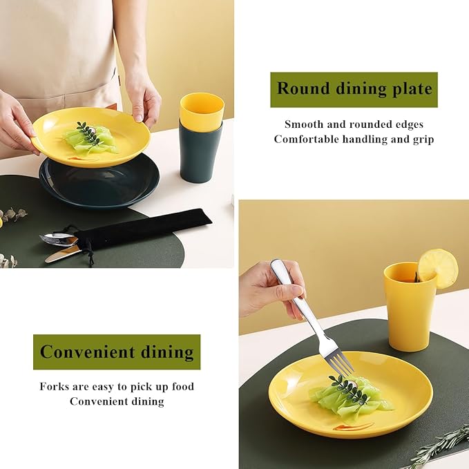 Camping Utensils Mess Kit, Including Camping Spoon, Fork, Knife, Plate and Cup Packed in a Portable Bag, Easy to Carry, Dishwasher Safe