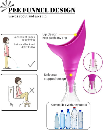 Female Urinal, Silicone Standing Pee Funnel Portable Female Urination Device Reusable for Road Trip,Travel, Camping Gear Essentials Urinal for Women with Cup