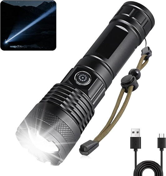Rechargeable Led Flashlights High Lumens, 250000 Lumens Super Bright Tactical Flashlight, Handheld Powerful Flashlights for Emergencies, Camping, Hiking