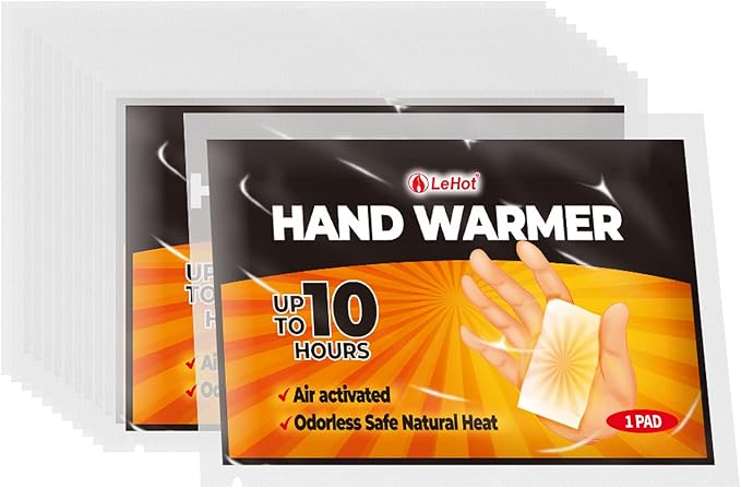 Hot Hand Warmers - 60 Individual Warmers Disposable, Hot Hands Hand Warmers, Up to 10 Hours of Safe and Continuous Heat, Perfect for Camping, Outdoor Skiing, Fishing. Ideal for Outdoors and Travel.