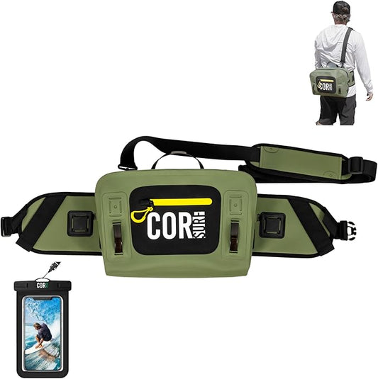 Waterproof Hip Pack | 8L Submersible Lumbar Fishing Waist Pack with Airtight Zipper | Perfect for Fly Fishing, Boating, Camping, Hiking or Paddleboarding | includes free IPX8 Waterproof Phone Case