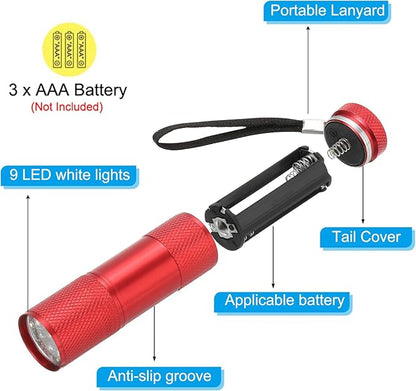 PATIKIL 9 LED Mini Flashlights, Aluminum Pocket Flashlight Torch with Lanyard for Camping, Hiking, Outdoor Emergencies, Red