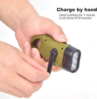 LED Emergency Flashlight, Solar Panel Portable LED High Brightness Light Emergency Hand Cranking Flashlight for Survival Gear for Emergency Hiking Camping(ArmyGreen)