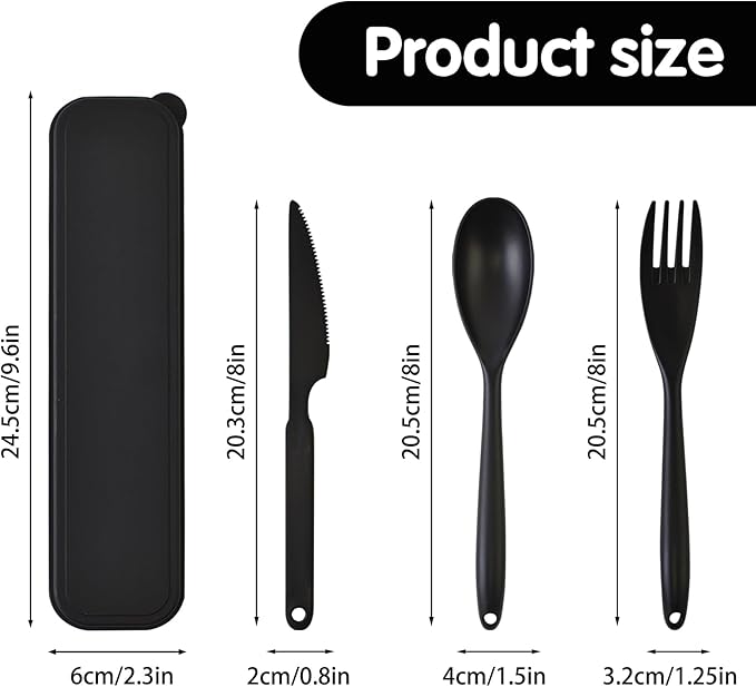 Large Reusable Utensil Set with Case, 2 Sets Portable Plastic Spoons Fork Knife Camping Utensils for Lunch Box Accessories for Kids Adults Travel Picnic Camping Daily Use(Blue, Black)