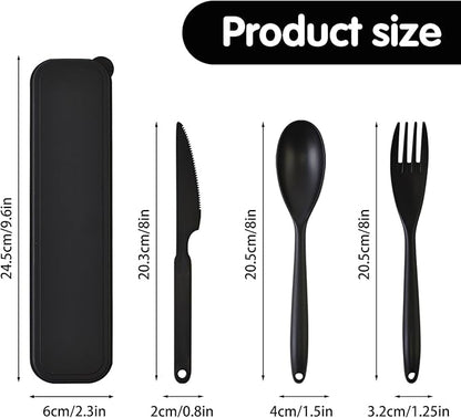 Large Reusable Utensil Set with Case, 2 Sets Portable Plastic Spoons Fork Knife Camping Utensils for Lunch Box Accessories for Kids Adults Travel Picnic Camping Daily Use(Blue, Black)