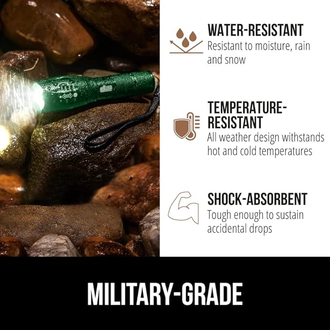 Gorilla Grip Powerful LED 750 FT Water Resistant 5 Adjustable Mode Tactical Flashlight, High Lumens Ultra Bright Battery Zoom Flashlights, Small Camping Car Mini Flash Light Accessories, 2 Pack Green