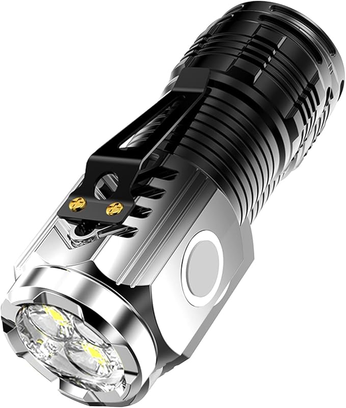 Mini Rechargeable Flashlight with Clip, Pocket LED Small Super Bright Flash Light with USB C Charging, EDC Magnetic Lightweight Tactical 5 Modes Lamp for Camping,Hiking,Emergency