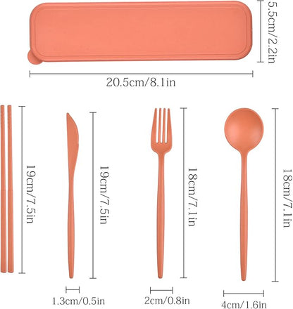 Travel Utensils with Case, Reusable Utensils Set with Case, Lunch Box Utensils Set Portable Utensils Set for Lunch Box School Picnic Travel Camping or Daily Use (4 Colors)