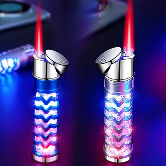 2 Pack Blue and Silver Windproof Butane Jet Torch Lighter,Funny Cool Lighters,Adjustable Jet Flame Torch,Refillable,Grill BBQ Candle Camping(Without Gas)