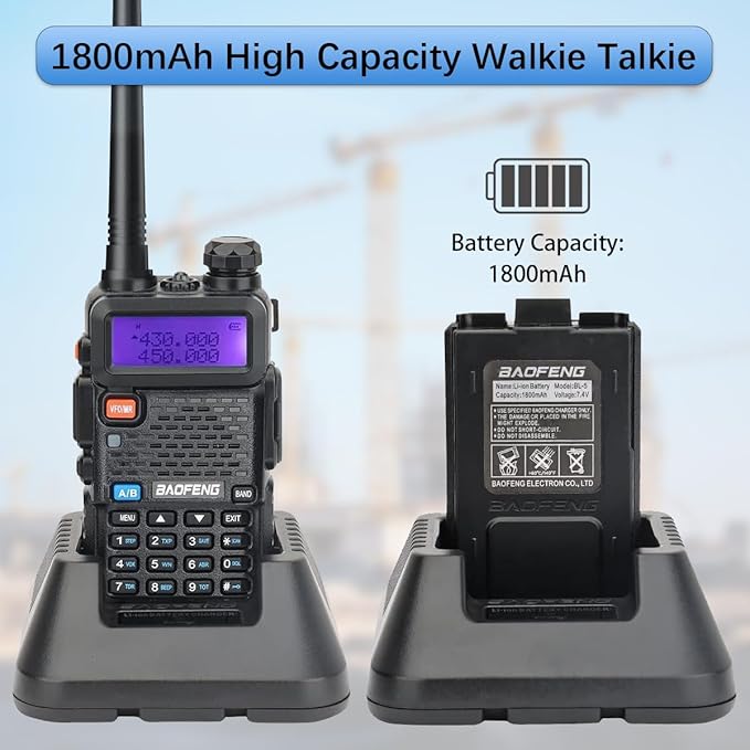 BAOFENG UV-5R Two Way Radio Long Range Walkie Talkies for Adults Handheld Ham Radio with 128 Channels, DTMF, VOX, SOS, Flashlight, 1800mAh Rechargeable Battery, Earpiece