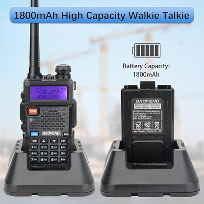 BAOFENG UV-5R Two Way Radio Long Range Walkie Talkies for Adults Handheld Ham Radio with 128 Channels, DTMF, VOX, SOS, Flashlight, 1800mAh Rechargeable Battery, Earpiece