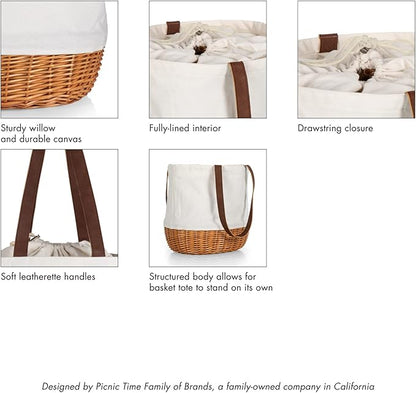 PICNIC TIME Coronado Canvas and Willow Basket Tote, Picnic Tote Bag, Beach Tote