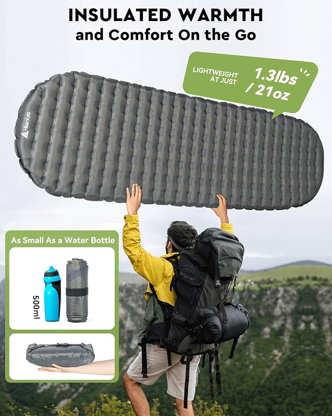 Hikenture Sleeping Pad R-Value 6.2 Insulated Camping Mattress for Cold Weather with Pump Sack(1201-A1)