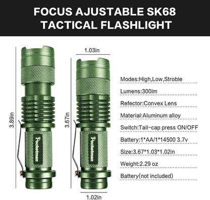 5 Pack LED Mini Flashlights 7W 300LM 3 Light Modes Adjustable Focus Zoomable LED Tactical Flashlight for Camping Hiking Emergency