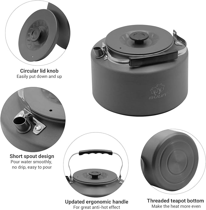 Bulin 1.6L/2.2L Camping Kettle Aluminum Alloy Open Campfire Coffee Tea Pot Fast Heating Outdoor Gear for Boiling Water Ultralight Portable Hiking Picnic Travel