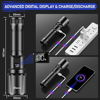 Flashlights High Lumens Rechargeable, Super Bright 990000 Lumens Flashlight USB, High Powered LED Flashlight, Handheld Rechargeable Flash Light for Emergency Camping Hiking