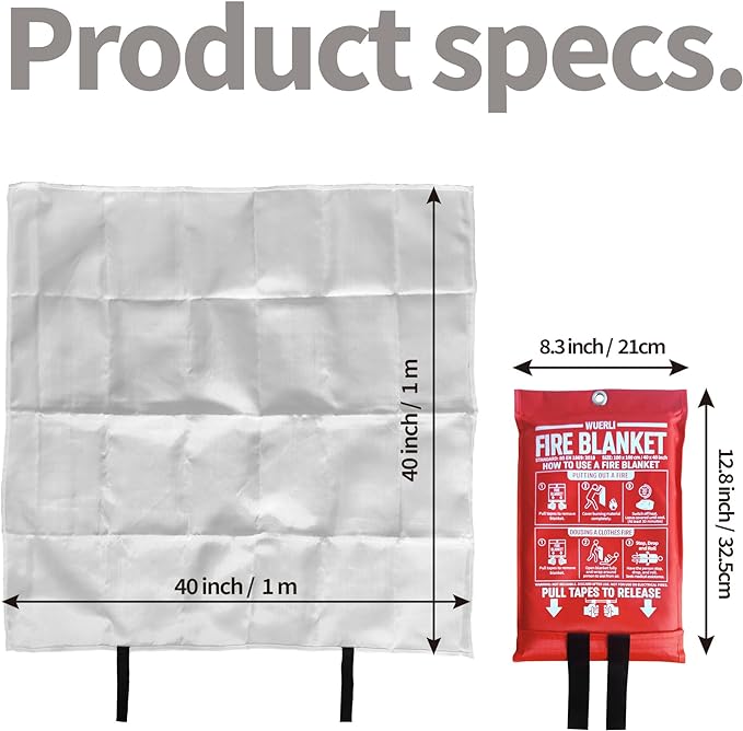 Fire Blanket for Home and Kitchen, 40" x 40", Emergency Fire Blanket, 2 Pack