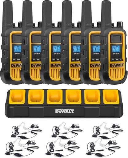 DEWALT DXFRS800 Bundle 2W Walkie Talkies Heavy Duty Business Two-Way Radios, 6 Pack with 6 Headsets Plus Gang Charger (DXFRS800BCH6-SV1)