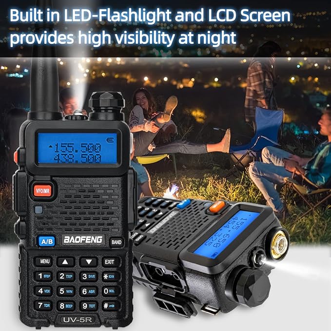 Baofeng UV-5R Ham Radio Long Range UV5R Two Way Radio Handheld Dual Band Walkie Talkies for Adults with Programming Cable,4Pack 1800mAh Li-ion Battery and Earpiece Full Kit (Black-2Pack)