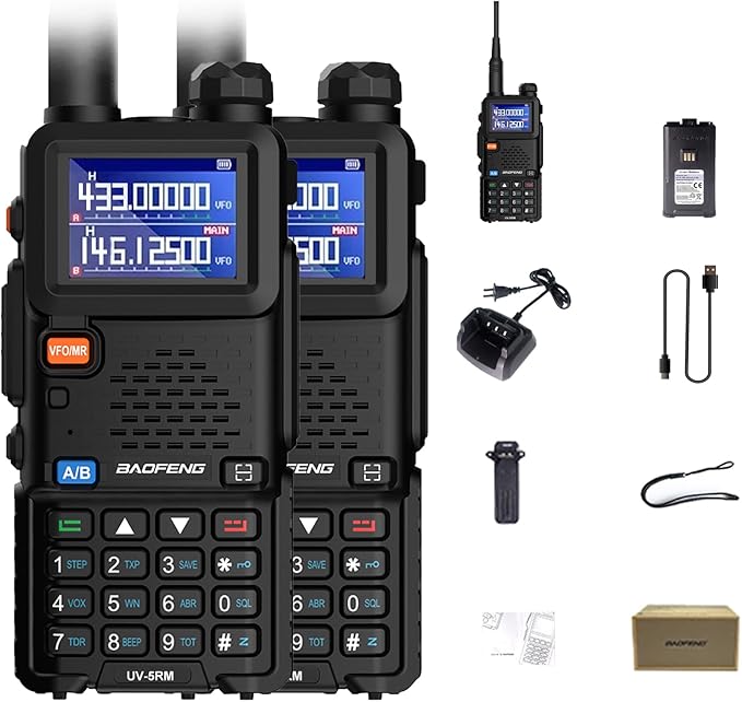 BAOFENG 2 Packs UV-5RM Two Way Radio Multi-Band Long Range Walkie Talkie NOAA USB-C Charging Upgrade of UV-5R Ham Radio Air Band 1.77in LCD Screen
