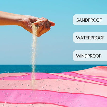 Beach Blanket Sandproof Waterproof, 78''×86'' Large Pink Picnic Blanket with 4 Stakes for 2-4 Adults, Lightweight Foldable Compact Sand Free Outdoor Mat with Portable Bag for Camping, Hiking, Travel