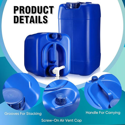 2 Tanks 5-Gallon Stackable Water Storage Containers with Lids and Spigot Emergency Portable Water Tank for Camping and Disaster Preparedness Rv Survival Supply, 10 Gallons