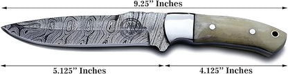 Handmade Damascus Steel Knife Bowie for Hunting,Survival,Camping,Bushcraft,Fixed Blade Dagger with Drop Point Full Tang Micarta Handle, Leather Sheath - WKD-781