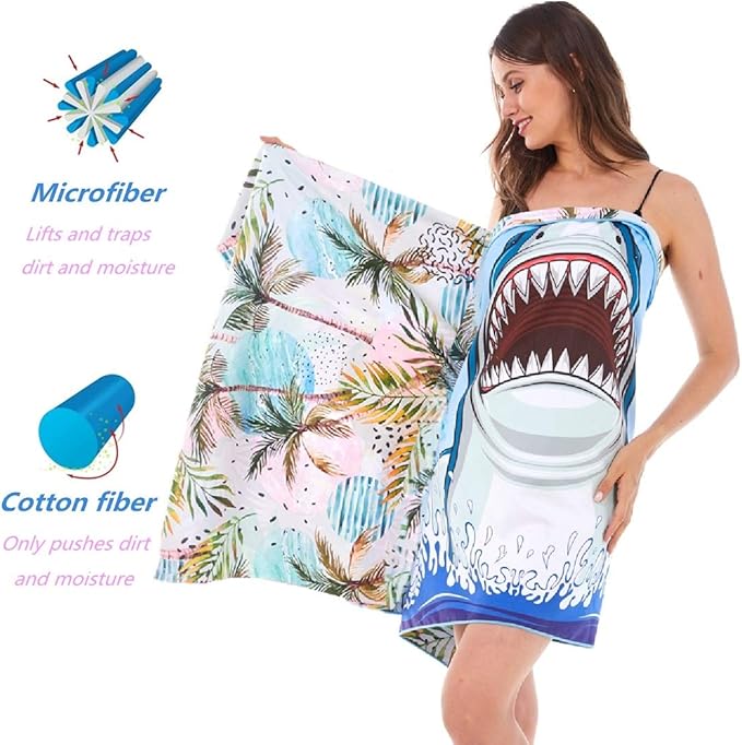 HAOKUN Microfiber Sand Free Beach Towel Blanket-Quick Fast Dry Super Absorbent Lightweight Thin Towel for Travel Pool Swimming Bath Camping Yoga Gym Sports Idea … (Shark)