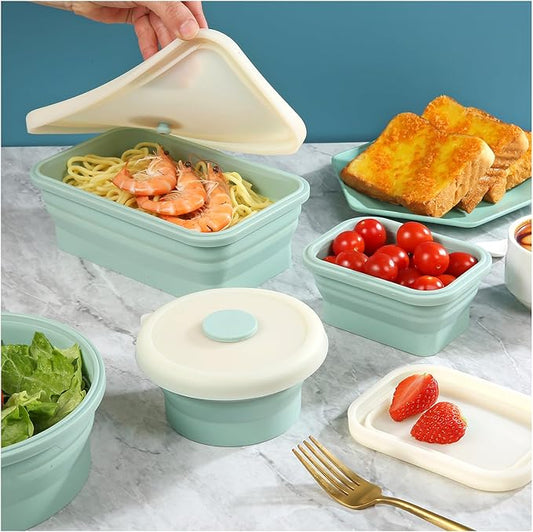 Collapsible Bowls for Camping（41oz,100% Food-grade Silicone Bowl with Lid Free BPA,Folding Mixing Bowls for Travel,RV storage,Leftovers,Swell Salad Bowl Kit