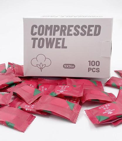 100 Pcs Mini Compressed Towels, Disposable Face Compressed Towel, Compressed Hand Wipe, Camping towel, Portable Compressed Coin Tissue for Travel/Home/Outdoor Activities (Individual packaging)