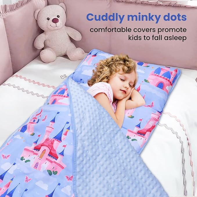 Kids Sleeping Bag Nap Mat with Removable Pillow and Blanket,Extra Thick Large 2 in 1 Slumber Bags for Boys Girls,Toddler Nap Mat for Preschool Daycare Travel Camping