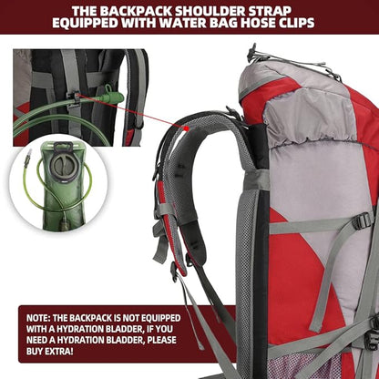 King'sGuard 70L Hiking Backpack Large Lightweight Waterproof Camping Backpack Travel Backpacking Backpack Daypack with Rain Cover -Frameless (Red)