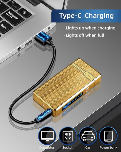 2 Pack Electric Lighter,USB Rechargeable Lighter, Plasma Dual Arc Lighter, Windproof Flameless Lighter, Pocket Metal Lighter with LED Battery Indication for Indoor Outdoor (Black&Gold)