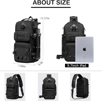 OZUKO Multipurpose Sling Bag for Men, Large Capacity Crossbody Shoulder Bag Waterproof Sling Chest Backpack with Tripod Holder Fit for Outdoor Travel Photography (Black)