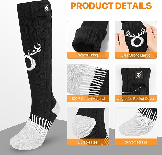 SNOW DEER Heated Socks,Men Women Electric Battery Socks Foot Warmer