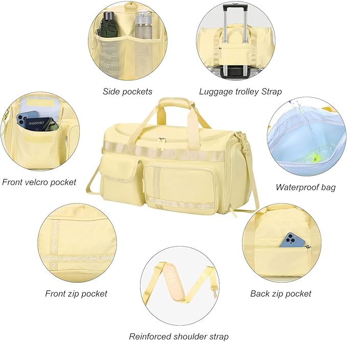 MAXTOP Gym Bag for Women Men Travel Duffle Bag Large Capacity Carry On Weekender Overnight Bag With Shoe Compartment Gym Tote Dry Wet Separation Duffel Bag for Travel
