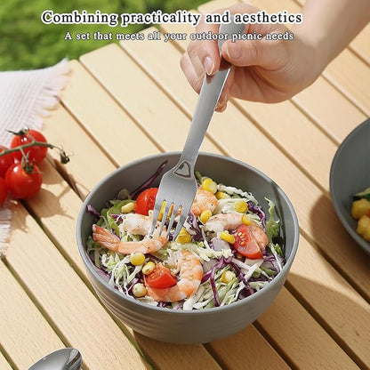 Camping Utensils, Reanea amping Mess Kit for Travel, Camping, Picnic, Outdoor, Camping Gear Include Knife, Spoon, Fork Cutlery Set, Cup, Bowl, Plate, Camping Essentials for 1