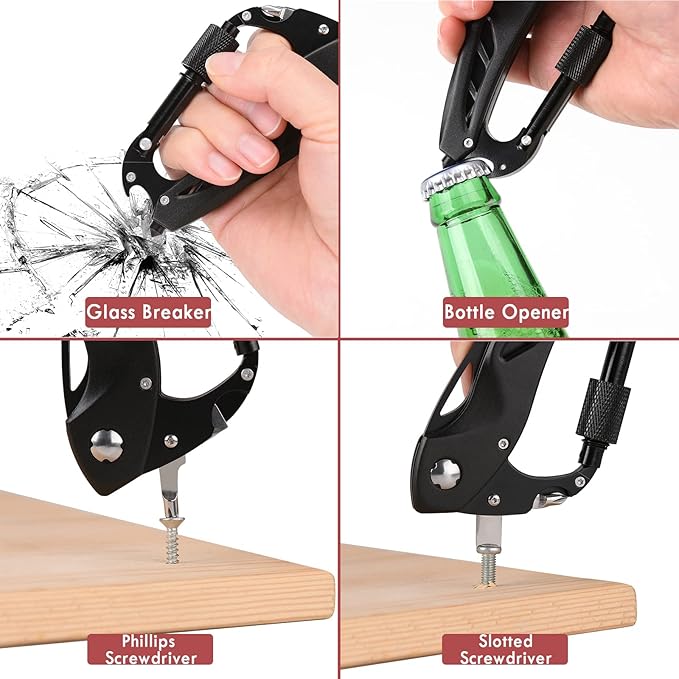 Multitool Carabiner with Folding Pocket Knife,Edc Carabiner Keychain with Bottle Opener, Window Breaker and Screwdriver,Survival Gear for Outdoor Camping Hiking