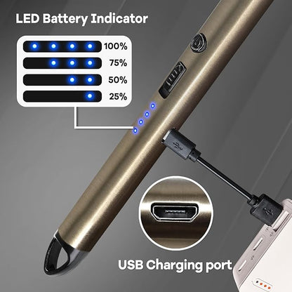 4 Pack Candle Lighter Electric Lighter Rechargeable Arc Lighter Windproof Flexible Neck Long Lighter Rotate 360 Plasma Lighter USB Flameless Lighters with LED Battery Display Candles Grill BBQ Camping