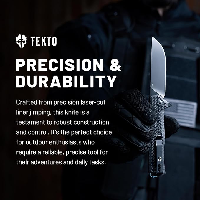 F1 Alpha Folding Pocket Knife - Modified Straight Back Blade,Titanium Coated D2 Steel, Ideal for Outdoor Camping and Backpacking, Tactical Carbon Fiber Handle, Blue Titanium Accents