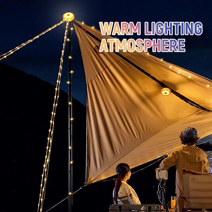 Camping String Lights, Outdoor Atmosphere Lights, 8 Lighting Modes (26 feet), Long Battery Life, Durable Waterproof, USB Charging, Suitable for Camping, Parties, potlucks, etc(Black)